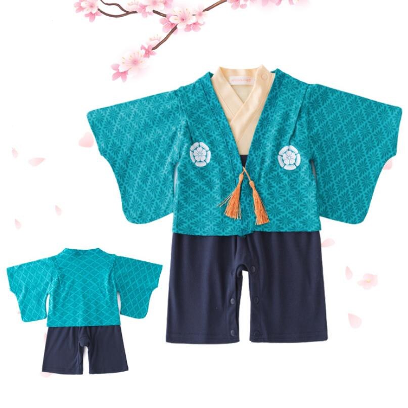 2 Stuks Baby Jongens Kleding Japanse Stijl Kids Romper Retro Badjas Uniform Zuigelingen Pyjama Lange Mouwen Gedrukt Kimono A205