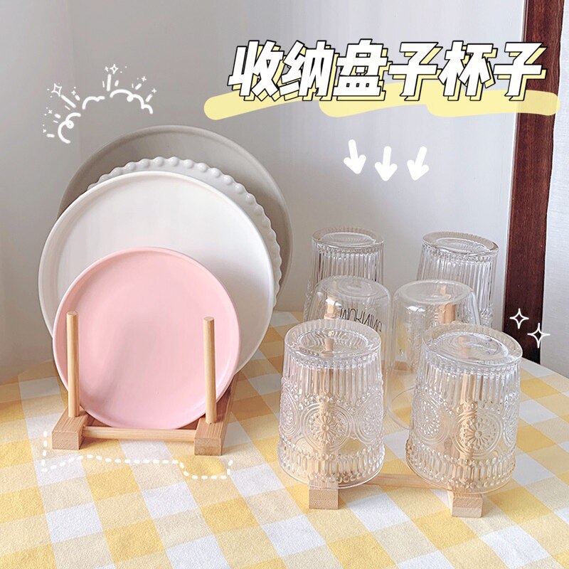 Japanese Wooden Storage Rack Retro Kitchen Storage Water Cups and Dishes Drain Rack Holding Solid Wood Shelves for Plate Racks