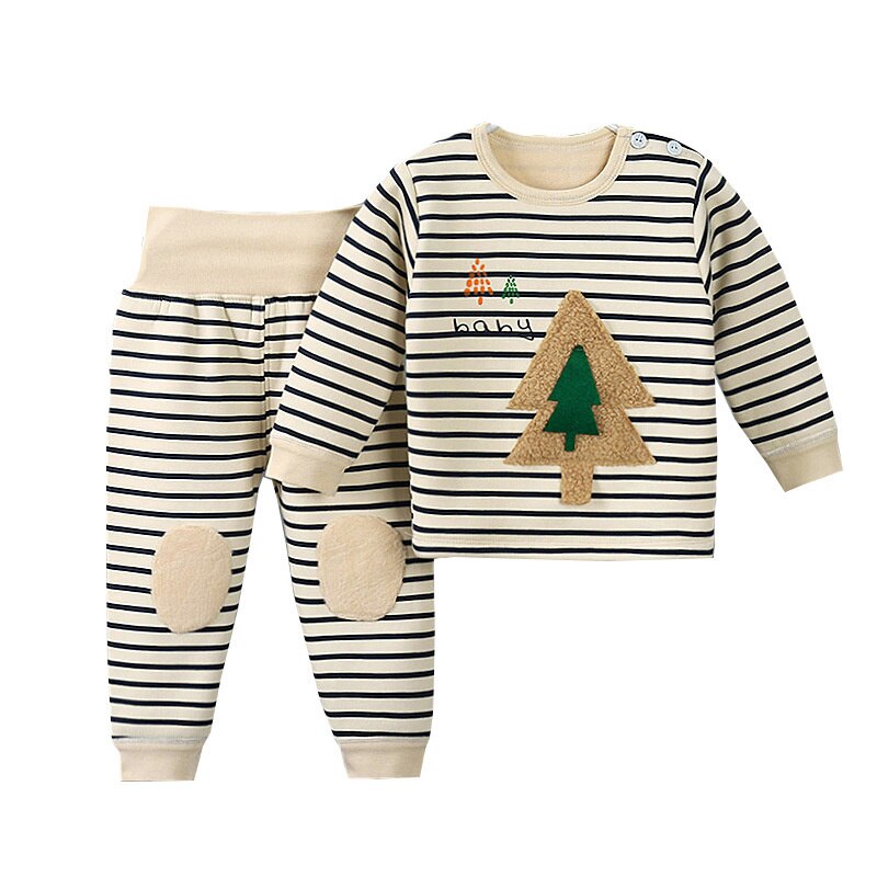 Herfst Winter Kinderen Fleece Pyjama Pak Jongens Baby Meisjes Streep Knop Vest + Broek Kinderen Comfortabele Warm Homewear