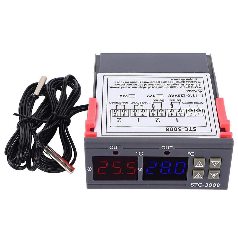 12/24/110-220V Dual LED Probe Temperature Controller Thermostat Temperature Control Meter With LED Display STC-3008