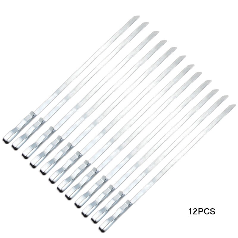 Ruostumattomasta teräksestä valmistetut grillivartaat litteät kebab-grillivartaat grillineula pitkä liha grillitikku grillitarvikkeet retkeily ulkotyökalu 42cm/16.54 ": 12 kpl ilman nailonpussia