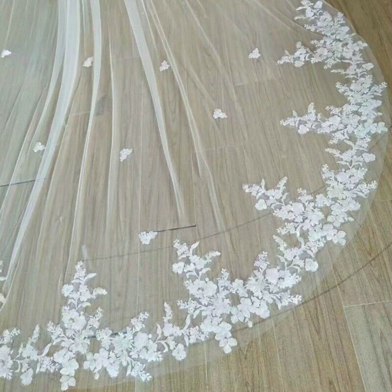 Blanco/Marfil velo De boda De 3m De largo, velo Mantilla De encaje velos nupciales para Catedral boda accesorios Veu De novia