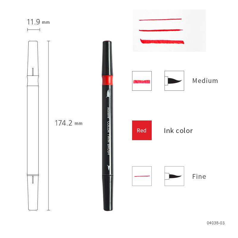 Monami Color Twin Brush Pen, Watercolor Art Home DIY Marker for Drawing Painting Doodle Calligraphy Liner School F554: 15 Red