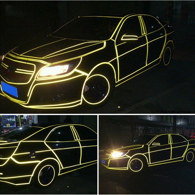 1cm*8 mdiy bil dekoration gul röd reflekterande fälg tejp rand hjul auto reflekterande dekal klistermärke för bil / lastbil / motorcykel
