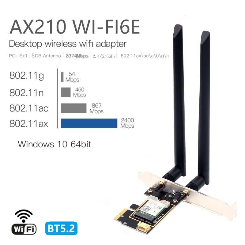 Tri Band Intel AX210 drahtlose AX210NGW 5374Mbps 802,11 AX drahtlose Wi-Fi 6 AX200 ist geeignet für Intel 8265NGW / 9260ACM. 2 NGFF