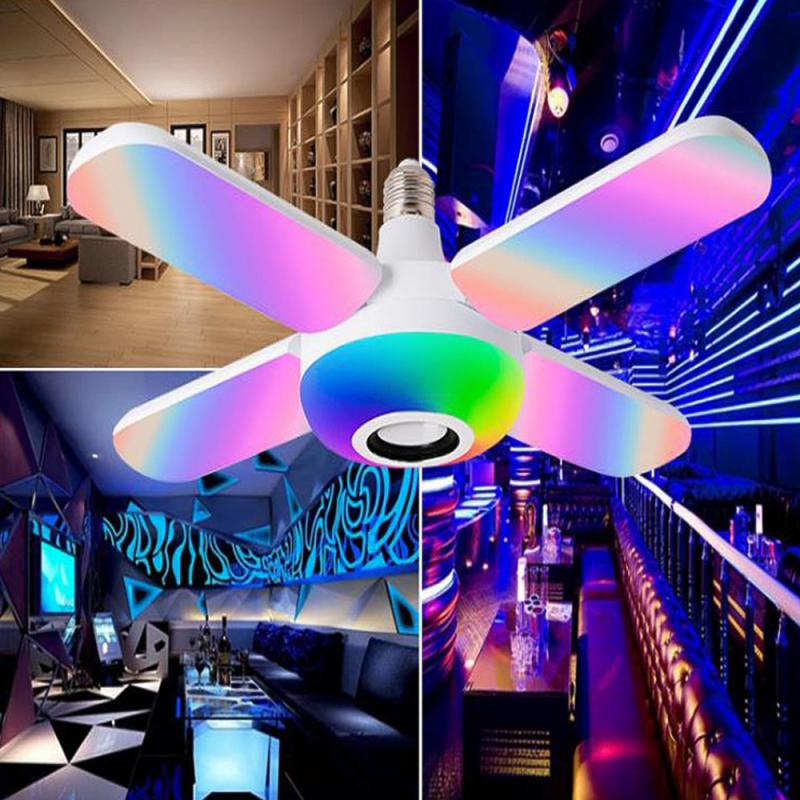 LED Light RGB Bluetooth Speaker Foldable Four-Leaves Fan Remote Control Smart Lamp Music Light Loudspeaker Modern