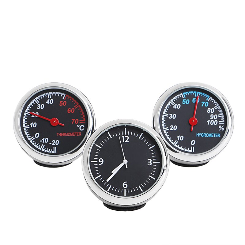 3Pcs Car 4cm Quartz Hygrometer Time Clock Temperature Thermometer Moisture Meter