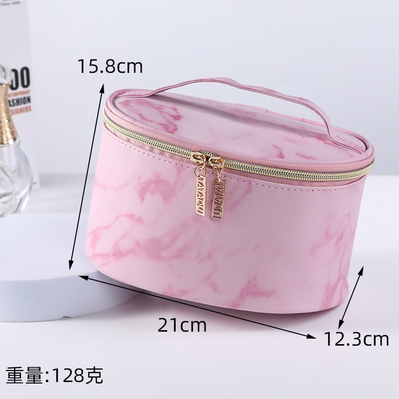 FUDEAM – sac à main de rangement multifonction pour femmes, sac à cosmétiques, motif marbre PU rose, trousse de maquillage imperméable: Pink-D