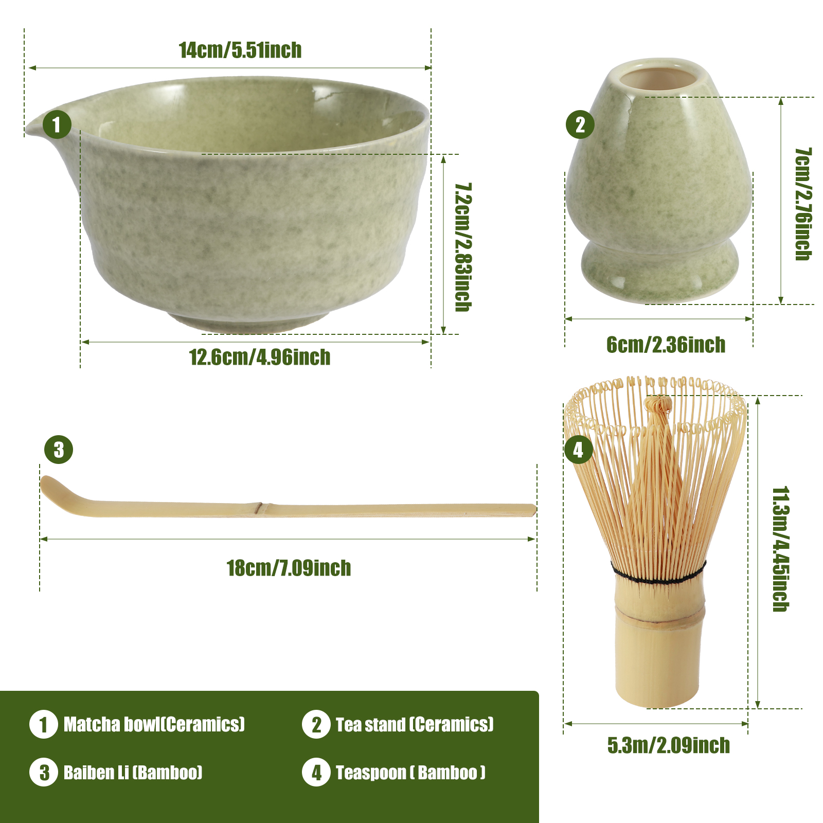 Matcha Ceremony Kit for Japanese Tea Ceremony, Traditional Matcha Bowl, Whisk, Tea Scoop, Matcha Powder Strainer, Matcha Tea Set: Dull
