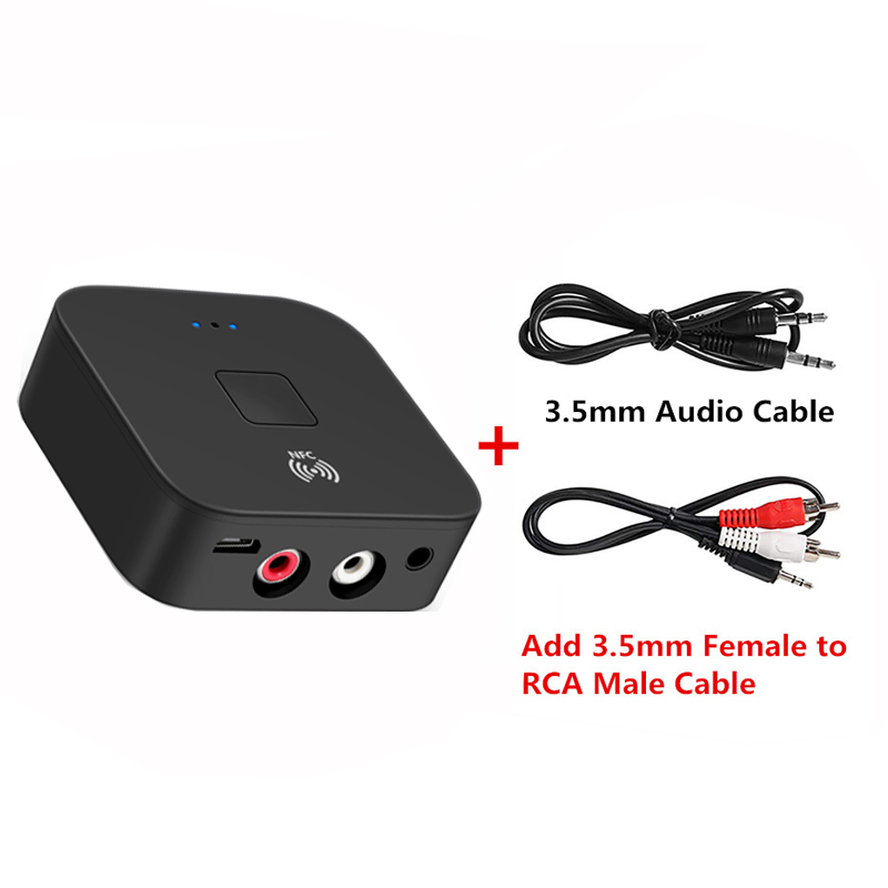 Bluetooth 5.0 Receiver 3.5mm AUX Jack RCA Wireless Adapter Dongle Mic NFC For Car kit Audio Transmitter Amplifier Speaker Auto: Red