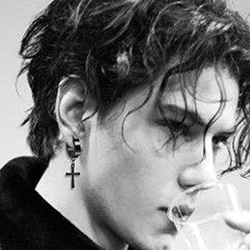 Wkoud 8 Pairs Rvs Punk Stud Oorbellen Voor Mannen Vrouwen Populaire Driehoek Kruis Klinknagel Oorbellen Scharnierende Hanger Ring Pierce