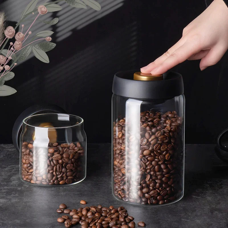 Vakuumversiegeltes Glas für Kaffeebohnen, Vorratsglas für Lebensmittel aus transparentem Glas, feuchtigkeitsbeständiger und luftdichter Haushaltsbehälter