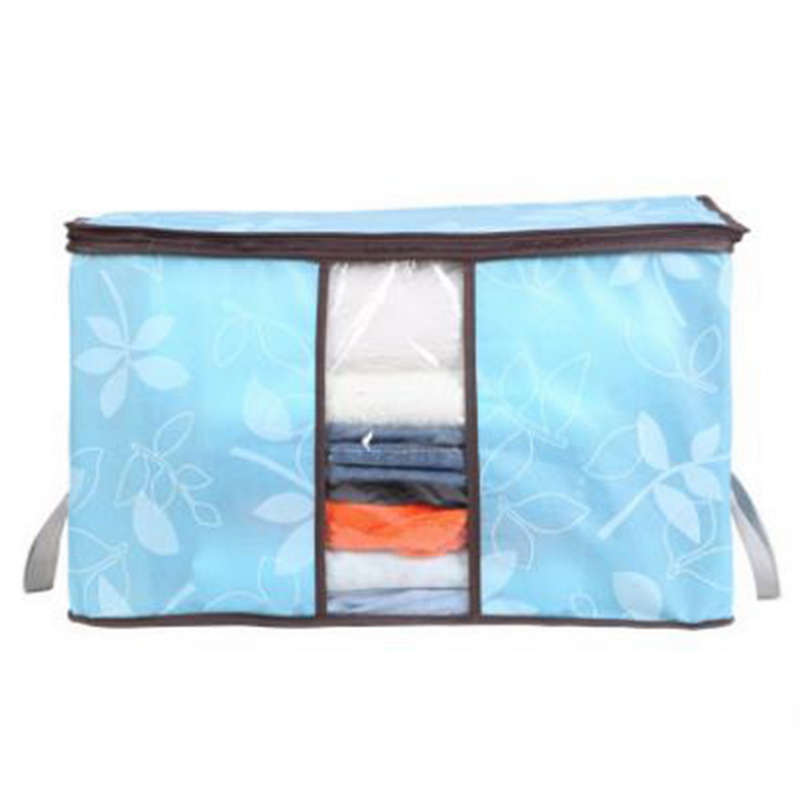 1 Uds. Bolsa de ropa de edredón caja de almacenamiento de tela no tejida con asas plegable a prueba de humedad Caja de almacenamiento sellada organizador transparente: C-blue 60x40x35cm