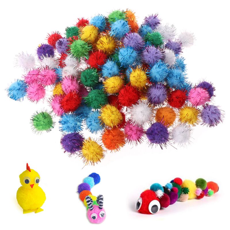 100Pcs 25Mm Mini Pluizige Zachte Pom Poms Pompoms Glitter Bal Handgemaakte Kinderen Speelgoed Diy Naaien Craft Supplies Gemengde kleur 203E
