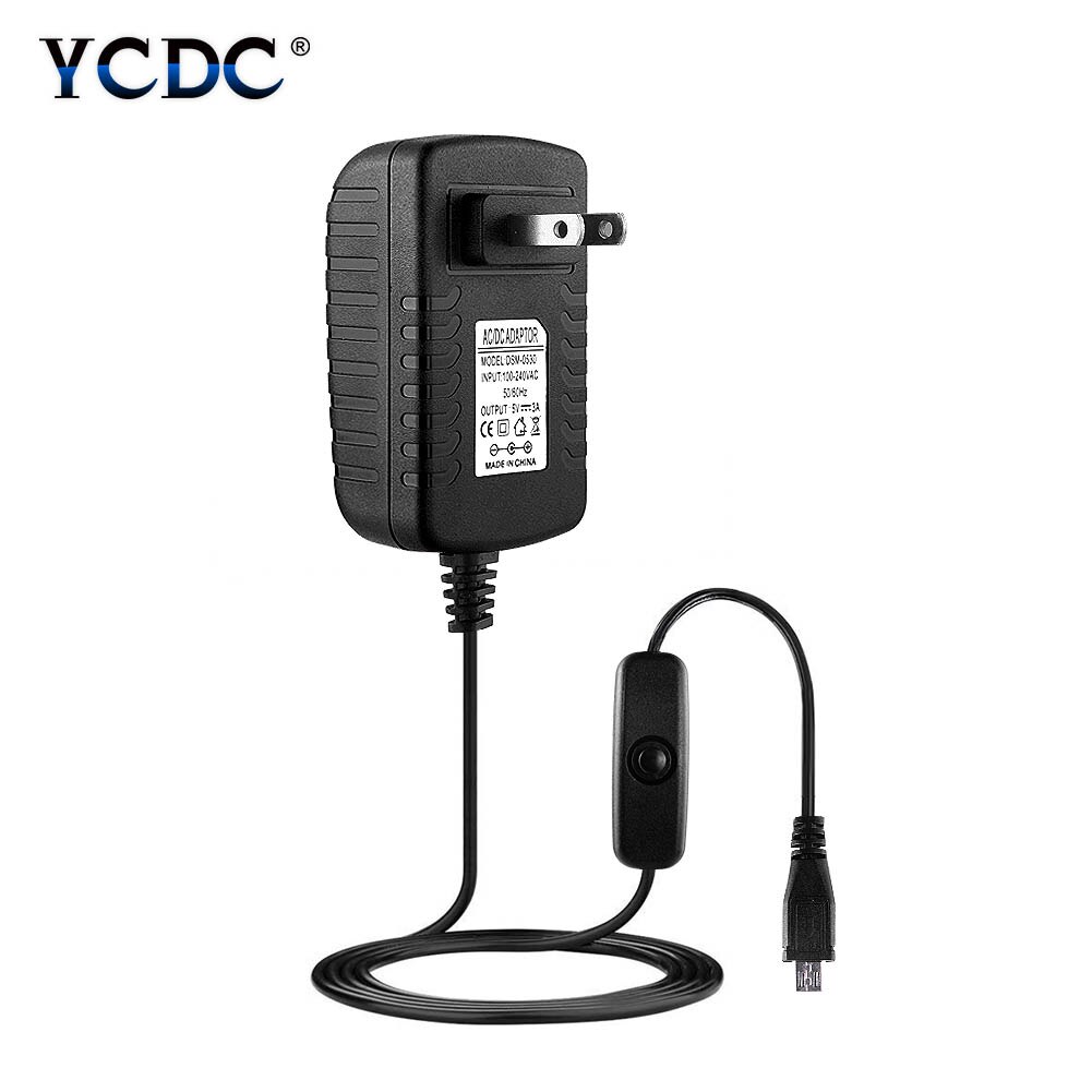 Adaptador de fuente de alimentación cargador de pared 5V 3A + interruptor de encendido/apagado para Raspberry Pi 3 B + P adaptador de fuente de alimentación/cargador de pared/Raspberry Pi 3: 5V 3A US Plug