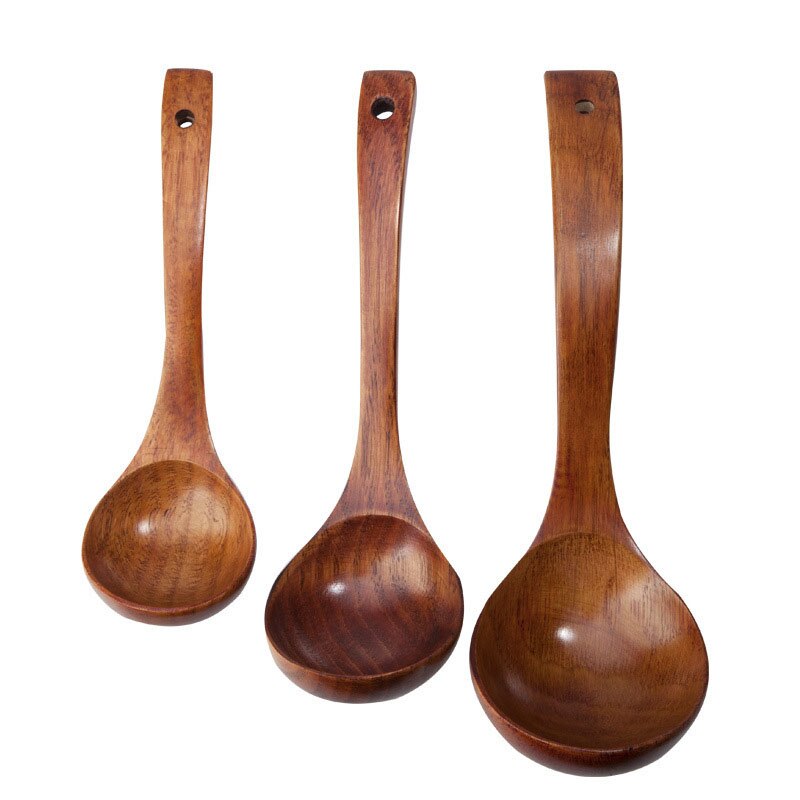 Large Wooden Soup Spoon Long Handle Natural Soup Spoons Healthy Eco-Friendly Wood Tableware Kitchen Accessories Multiple Sizes
