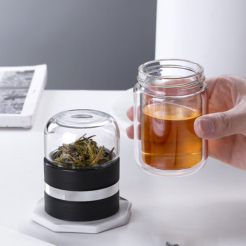 Botella de agua de 200ML tipo comercial, botella de vidrio con filtro Infusor de té de acero inoxidable, vidrio de doble pared, de artículos