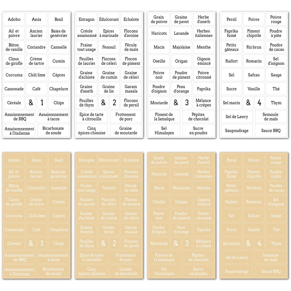 208pcs Spices Food Label Stickers Jars In French For Bottle Container Can Storgae Box Kitchen Drawer Cabinets Shelves Organizer