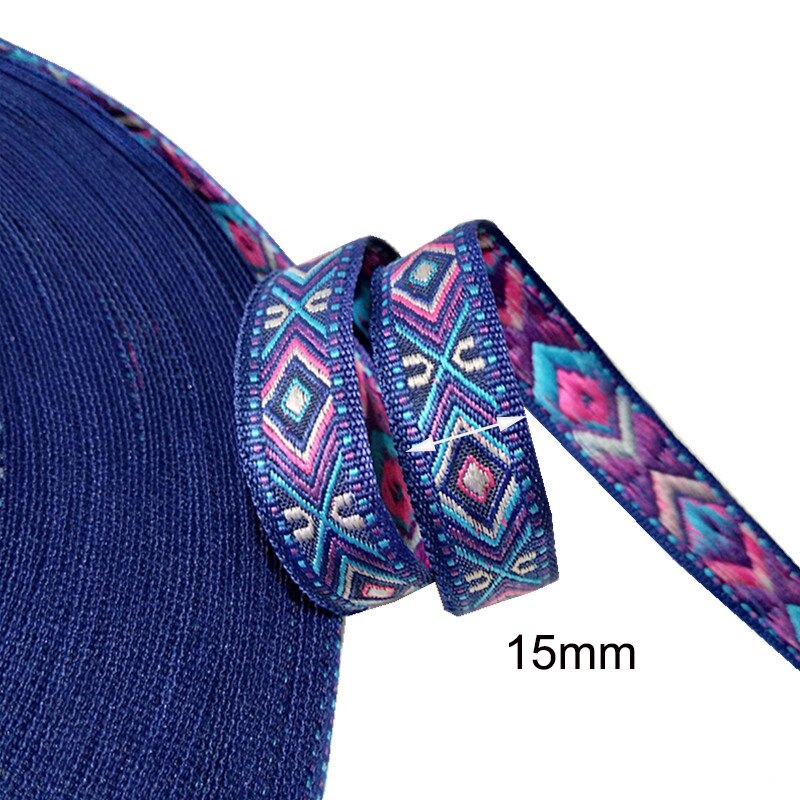 Cintas de Jacquard geométricas para ropa, cintas decorativas, accesorios de costura DIY, 15 yardas, 1,5/1,8 cm, AP374: 15mmblue