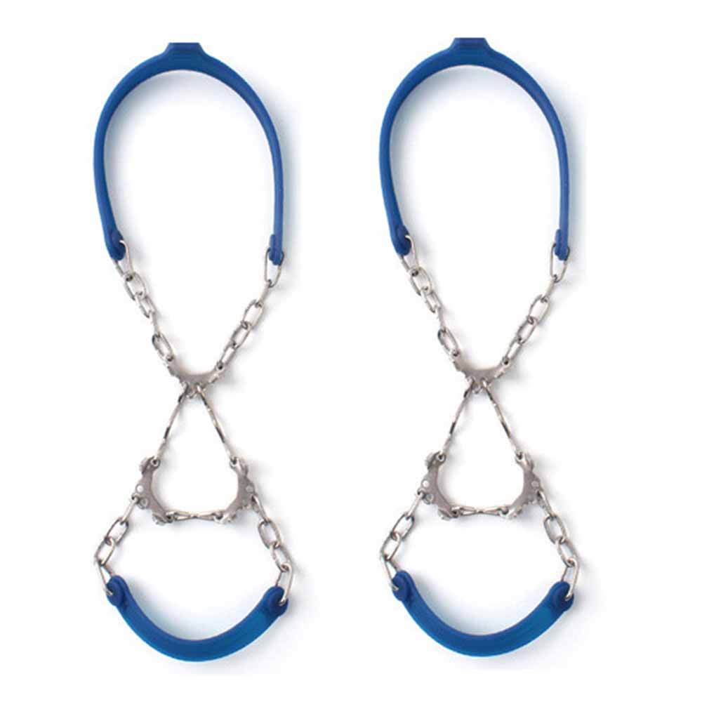Pinzas de hielo con dientes de acero para escalada, botas antideslizantes, tacos de agarre, equipo de esquí al aire libre, 1 par: Blue 6 teeth