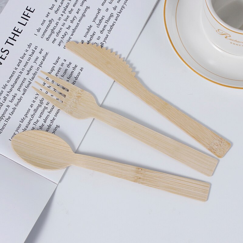 Giemza 10/20/50Pcs Wegwerp Thee Lepel Bamboe Bestek Toeristische Mes Set |-F-| saw Servies Sets Dessert Houten Vork