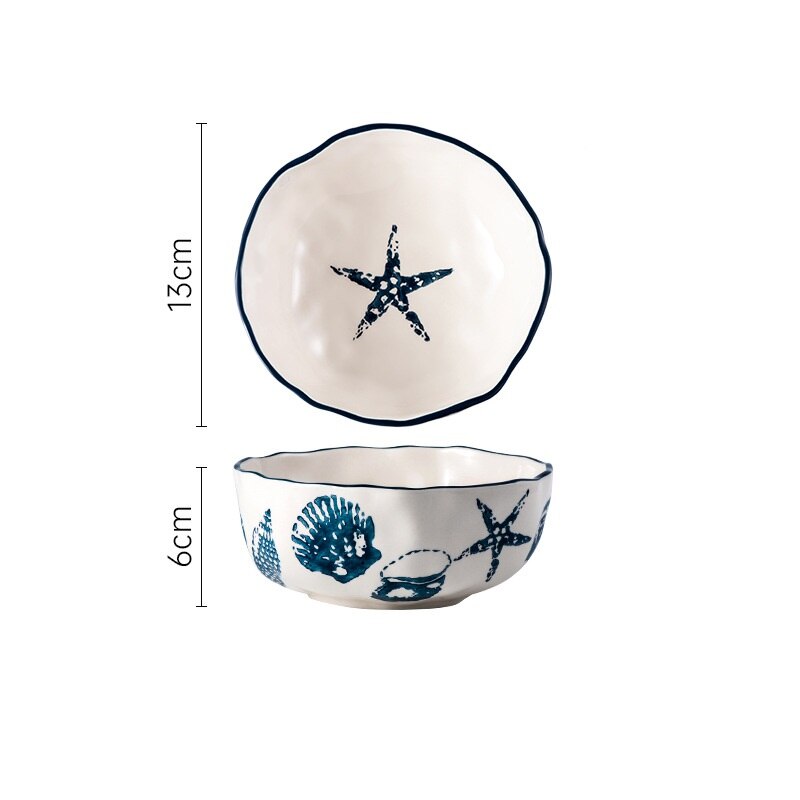 Nordic Ocean Style Ceramic Plates Set Baking Pan Household Dishes Binaural Square Round Cheese Baked Rice Bowl Retro: 5.25 inch bowl