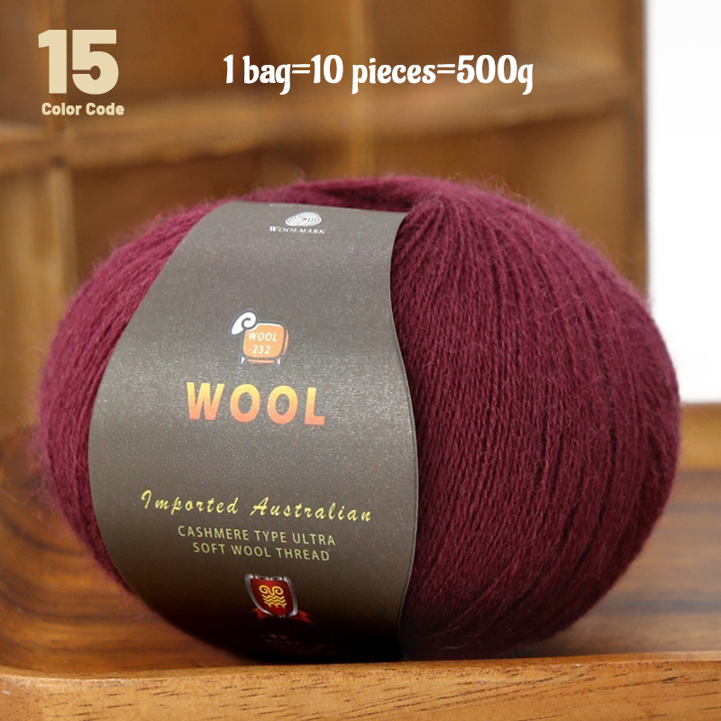 En stor pakke med  of 500g stk. kashmirgarn af fint uld, der bruges til håndlavet gør-det-selv-strikkegarn, til fremstilling af varme herre- og dametrøjer, tørklæder, huer, knæbeskyttere, handsker, bukser, tæpper, hobbyartikler og andre garnnøgler. , 1 poser = 10 stk. = 500g