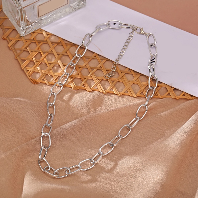 Gold Chain Necklace Chokers For Women Geometric Pendant Thick Chain Necklace Punk Style Mixed Linked Chain Party Jewelry