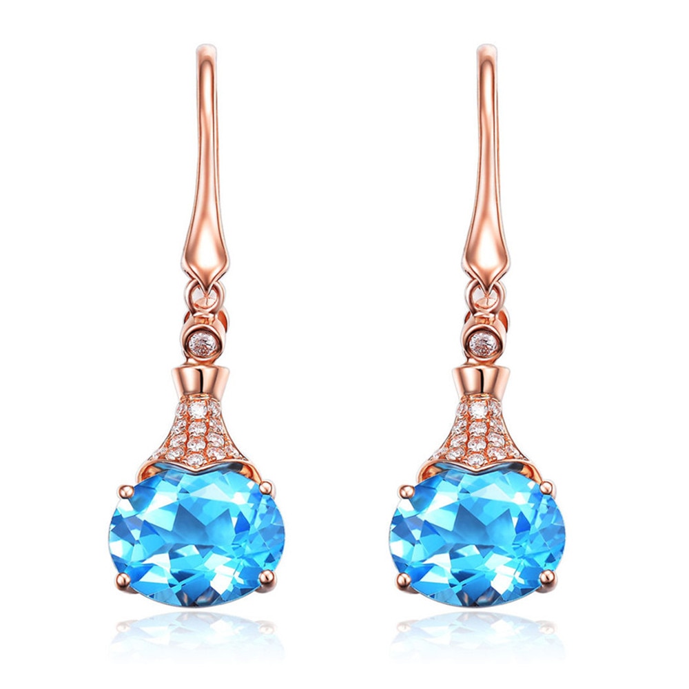Aquamarijn edelstenen blue Oostenrijkse crystal dangle oorbellen voor vrouwen Rose goud zirkoon diamanten fijne sieraden mode