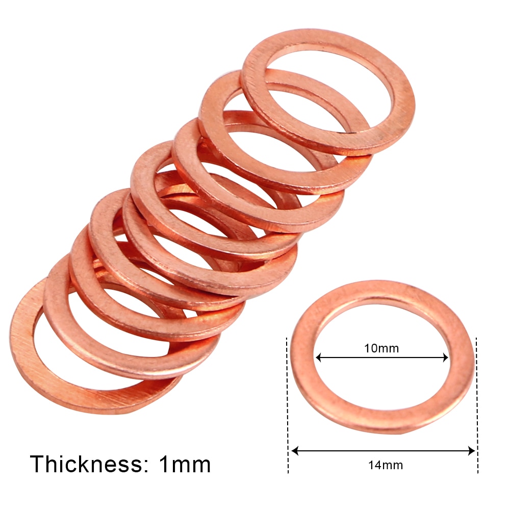 Sump Plug Oil Seal Tools Fasteners Accessories 10*14*1mm for Car Truck Vehicle Solid Copper Crush Washers 10 Pieces/Set