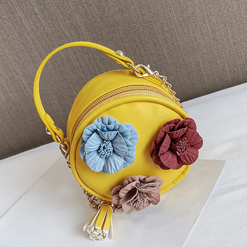 Bolso redondo pequeño para otoño e invierno, bandolera con de flores, sencillo, Diagonal, para hombro: yellow