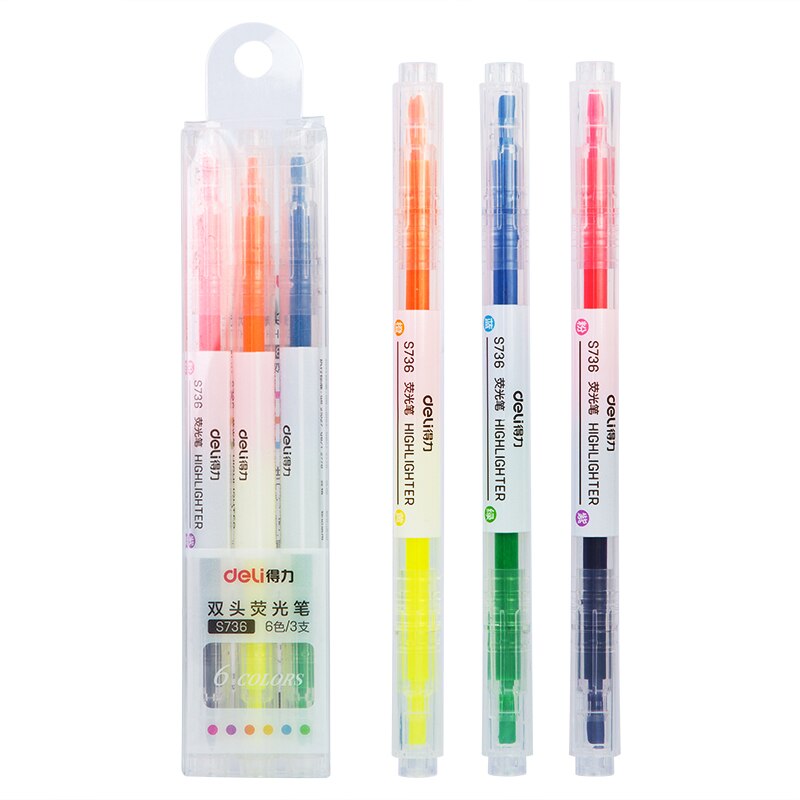 Markeerstift fluorescerende stift dubbelzijdige kleurstift snoepkleurige notities zaklamp penselen 6- pack: Maaltijd 1 instellen