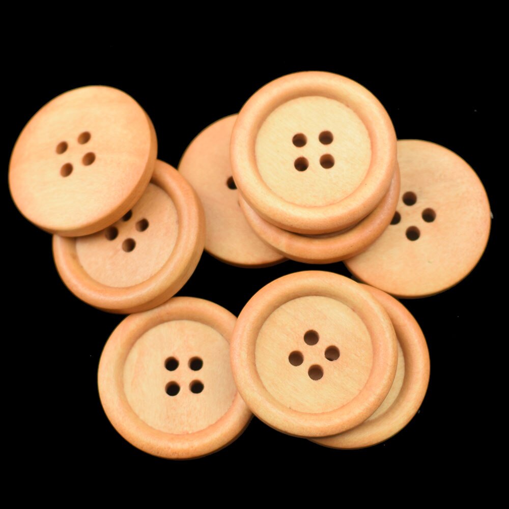 30Pcs 25Mm 4 Gaten Ronde Hout Hand Naaien Knoppen Voor Kinderkleding Scrapbooking Decoratieve Houten Botones Handwerk Accessoires