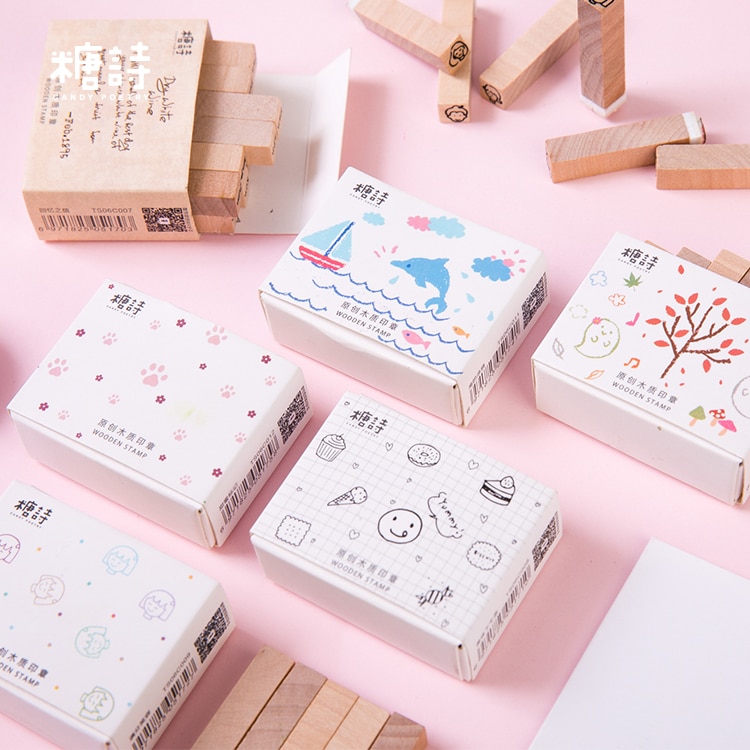 Lote de 12 unidades de sellos de goma madera bonitos con decoración de plantas y niñas para álbumes de recortes, sellos estándar para manualidades DIY