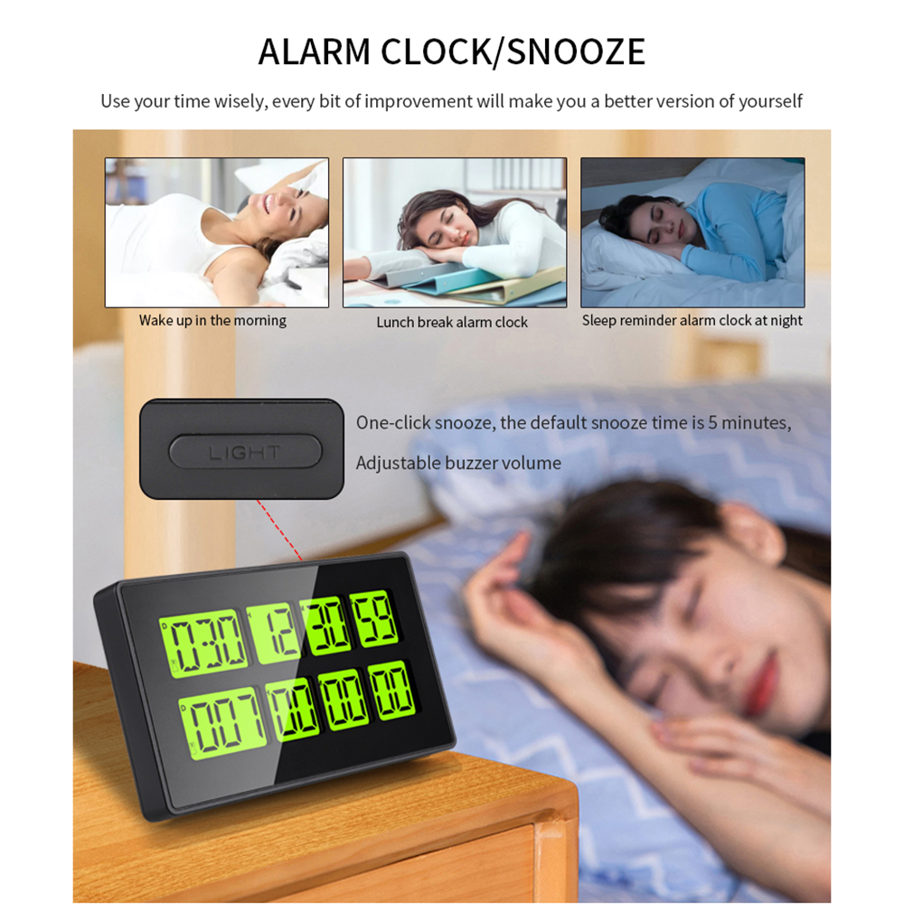 Multifunction Dual Channel Timer Digital Kitchen Timer Incubation Timepiece Alarm Clock with Snooze Large Display Magnetic Back