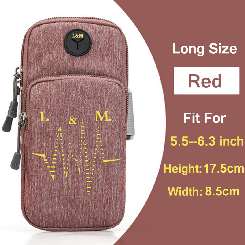 Outdoor Sport Phone Bag For Doogee V20 X95 S95 Pro S86 S68 S58 P30 N30 N20 N100 HomTom R17 H80 Arm Band Run Case Zipper Pouch: L(17.5 x 8.5cm)Red