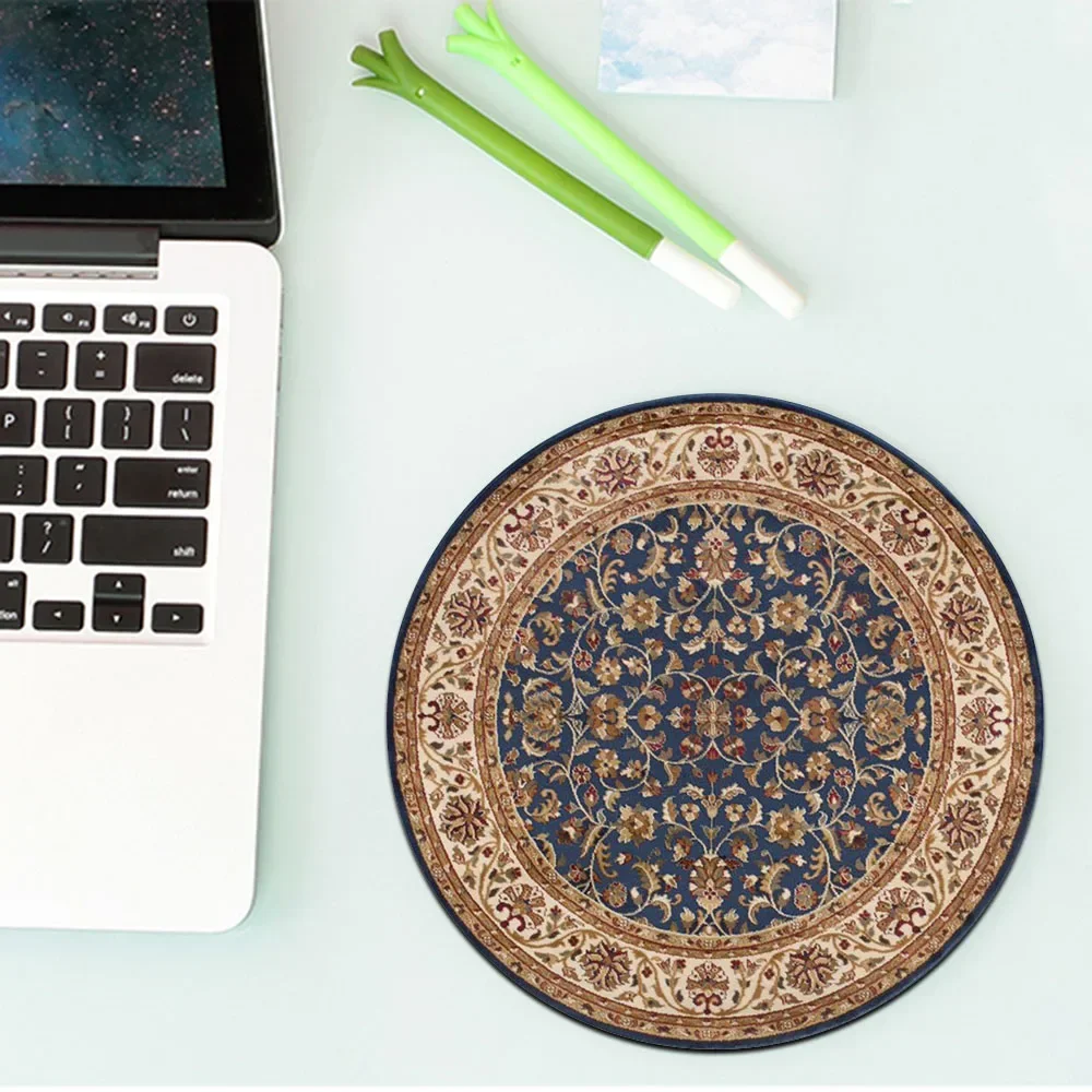 Round Mini Persian Carpet Pattern Mouse Pad Table Rug Anti-slip Mat Desktop 22x22cm Game Computer Mat Gaming Keyboard Gamer Rugs: Orange