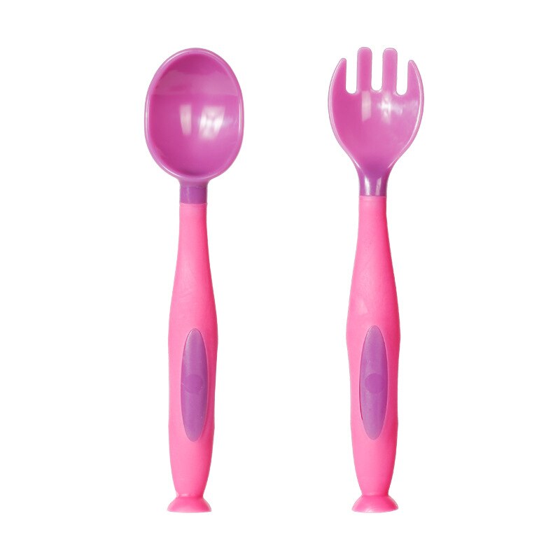 Baby Lepel Baby Leren Eten Training Shilly Lepel + Vork Set Pasgeboren Kinderen Servies Effen Voedsel Kom Gebogen Lepel: Purple spoon fork