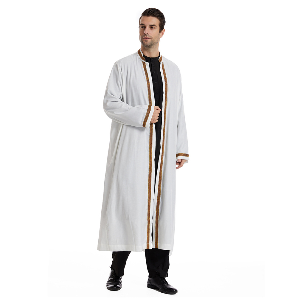 Mannen Open Abaya Moslim Saudi Jubba Thobe Islamitische Kleding Ramadan Kimono Lange Mouw Gewaad Caftan Dubai Stand Kraag Arabische Jurk