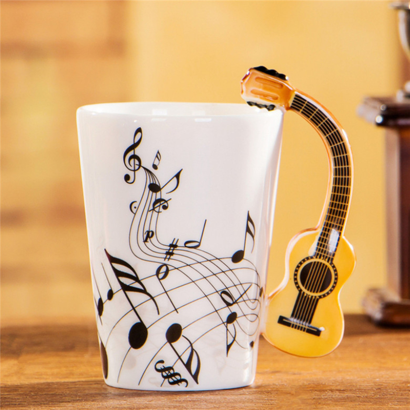 Caneca de cerâmica musical criativa 240ml, estilo violino, guitarra, café, chá, leite, canecas e copos com alça, presentes novidade