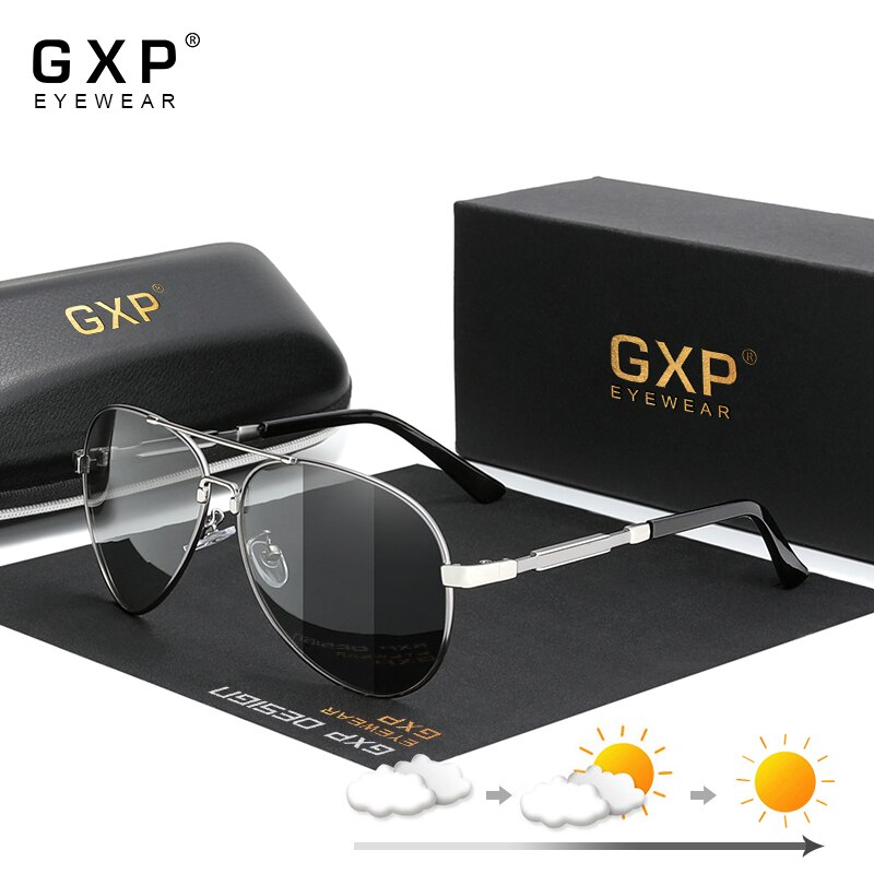 GXP Aluminum pilot Sunglasses Polarized Sun glasses Men And Women Mirror Photochromic Lens Anti-glare Driving Eyewear: Gun Photochromic