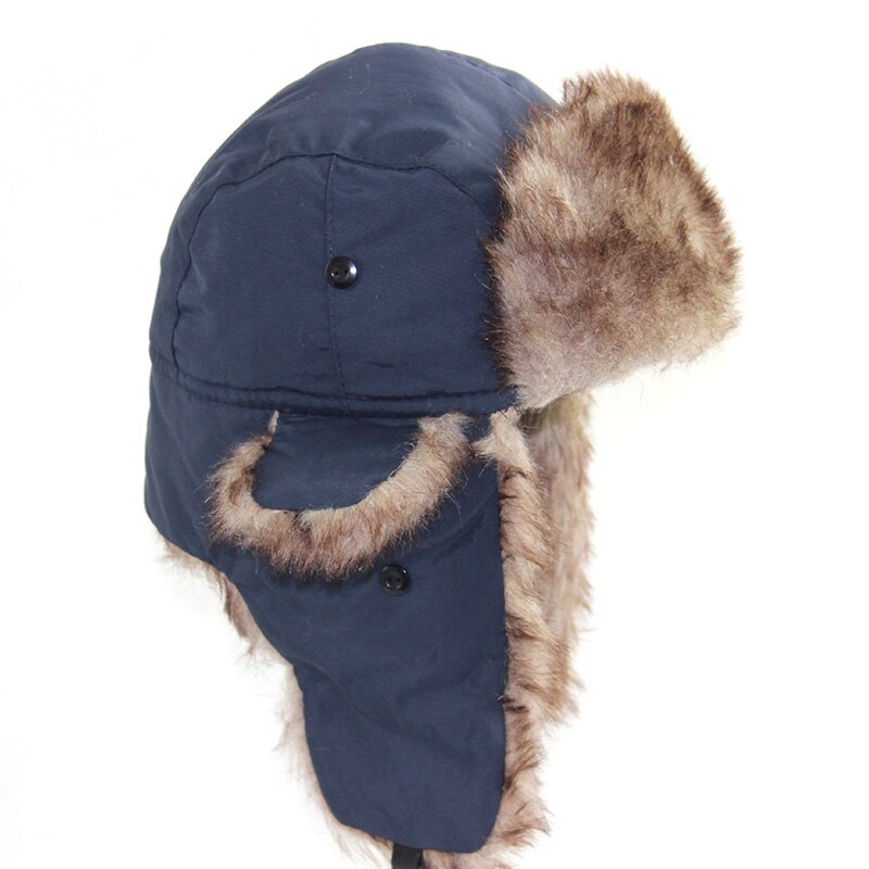 Gorro ruso cálido de invierno Unisex, gorro de esquí con solapa para las orejas, gorro de piel sintética mullida a la
