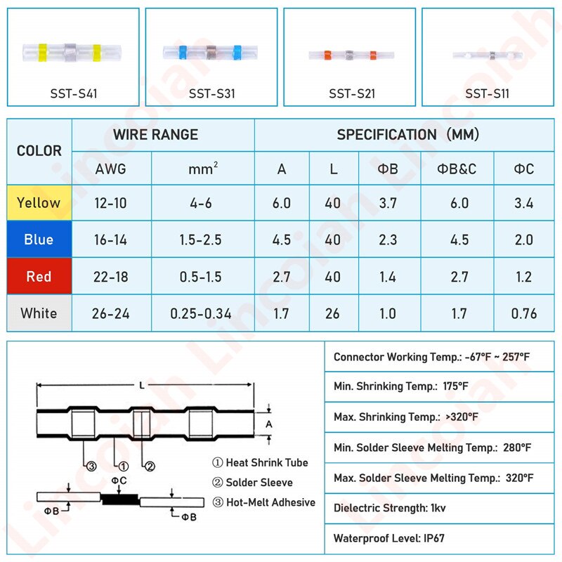 Solder Seal Wire Connectors Heat Shrink Solder Waterproof Butt Terminals Kit Automotive Marine Insulated Truck Solder Connector