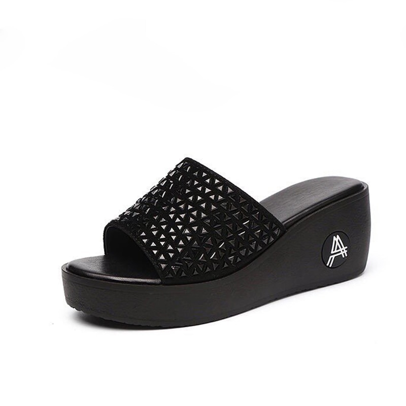 Zapatillas de mujer para el hogar informales para mujer, cuñas deslizantes de verano para mujer, calzado interior antideslizante de cristal liso, cómodas para mujer