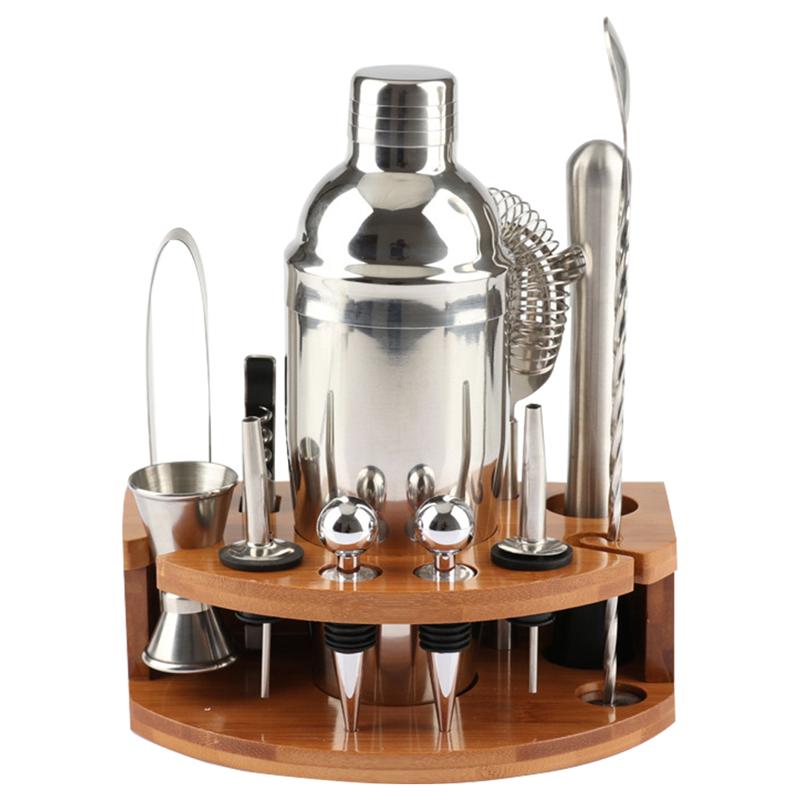 Barman Kit,9/12/13Pc Rose Goud Cocktail Shaker Set Met Trapeziumvormige Bamboe Stand, voor Gemengde Drankjes Martini Thuis Bar Gereedschap # G: 12Pcs