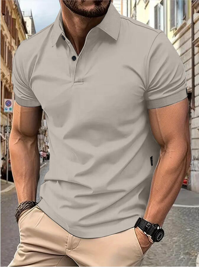 Manica corta da uomo Tinta unita manica corta casual quotidiana risvolto casual manica corta abbottonata T-shirt top casual da uomo: S / Grigio