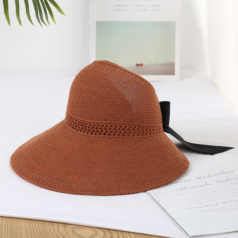 Sombrero de playa con lazo para mujer, gorra de ala ancha plegable, protección solar, visera vacía: 2