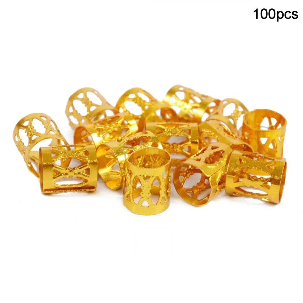 100/500pcs Gold Silver Dreadlock Hair Rings Adjustable Cuff Clip Hair Braids Dirty Braids Beads Hairpin Jewelry Hair Accessories: S / Gold