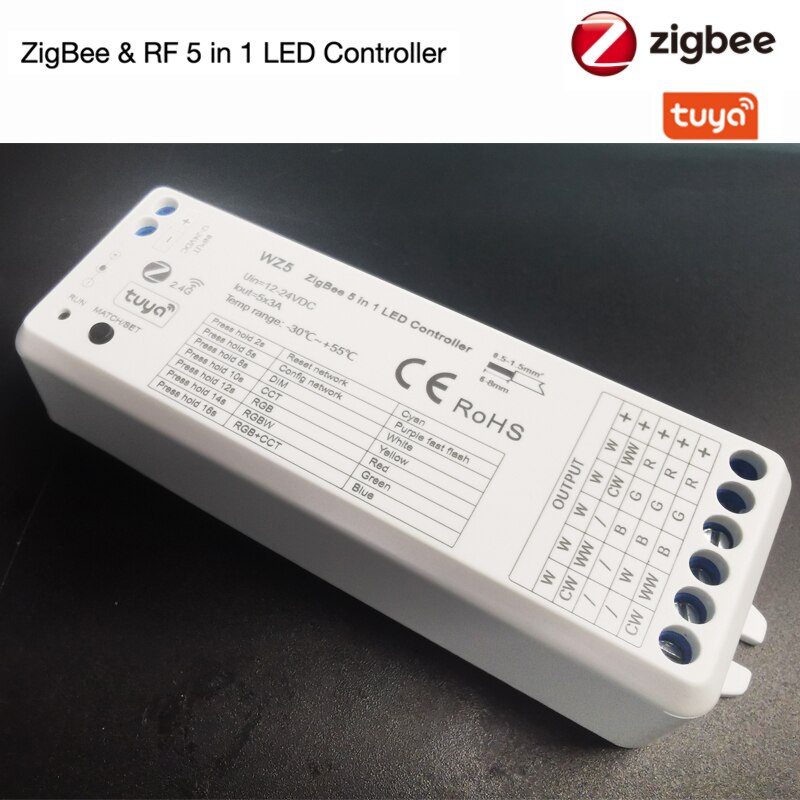 Tuya zigbee led-controller  dc 12v 24v 15a 5 in 1 rgb cct rgbw rgbcct led-streifen-controller  rf 2.4g fernbedienung smart home  wz5