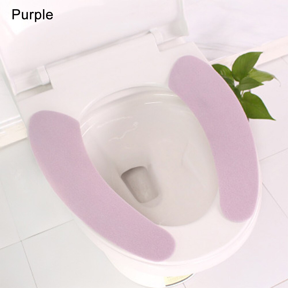 1 par suave portátil lavable de baño de felpa asiento de inodoro relleno salud pegajoso hogar estera de fibra química asiento cubierta: Purple